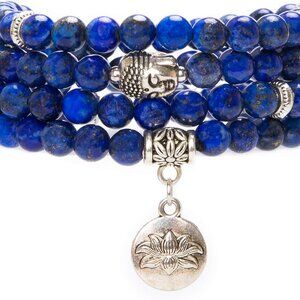 Genuine Lapis Lazuli Mala Beads Necklace Long Wrap Bracelet Meditation Jewelry